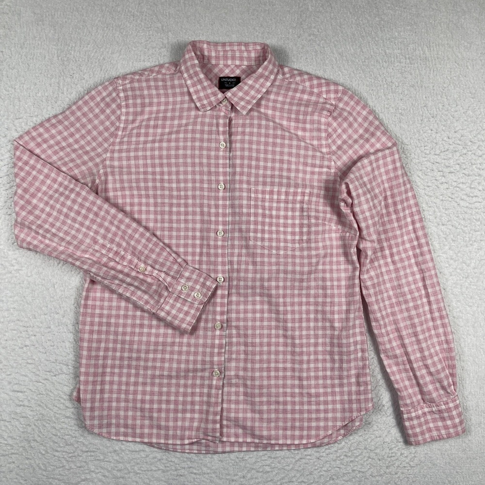 Untuckit Shirt Womens 8 Pink White Gingham Check Preppy Casual Calina Top